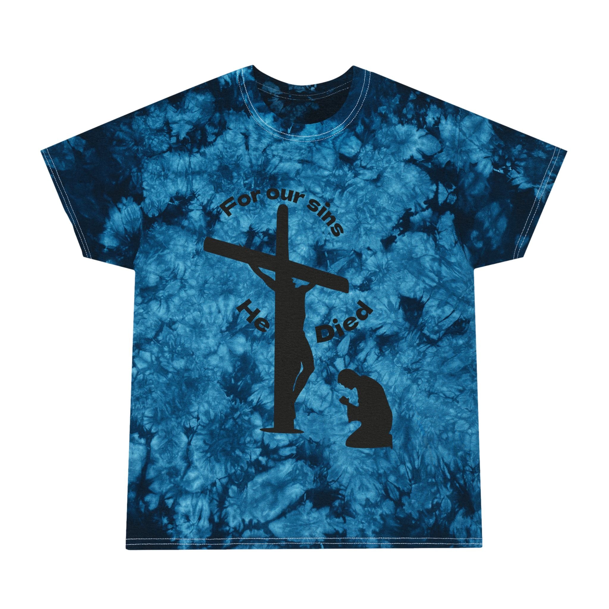 Christian Tie-Dye Tee - 'For Our Sins He Died' with Scripture