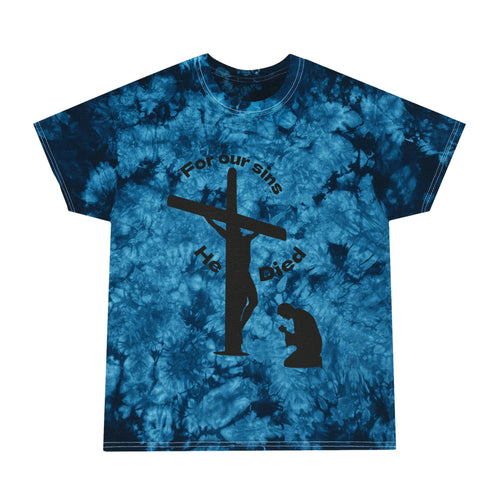 Christian Tie-Dye Tee - 'For Our Sins He Died' with Scripture