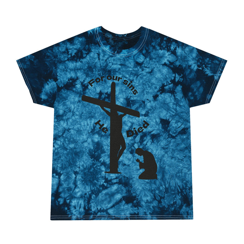 Christian Tie-Dye Tee - 'For Our Sins He Died' with Scripture