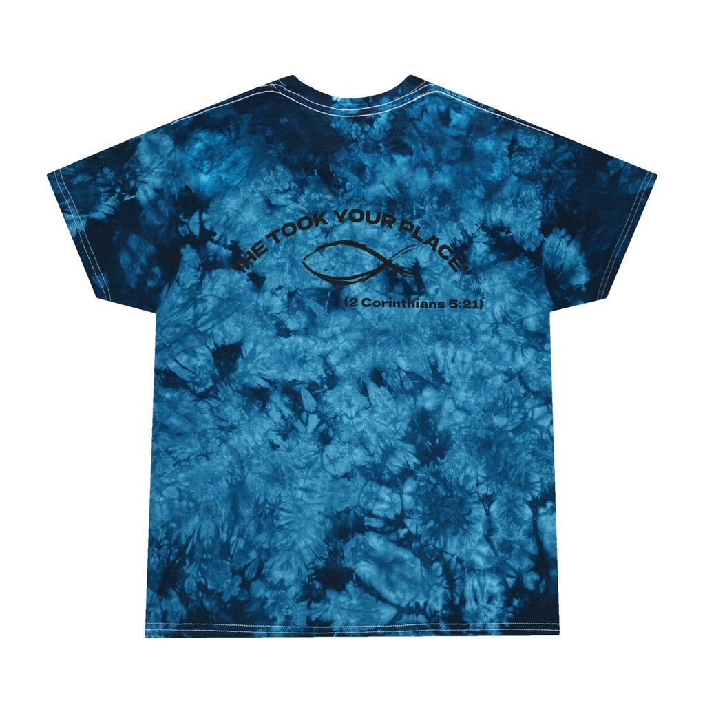 Christian Tie-Dye Tee - 'For Our Sins He Died' with Scripture
