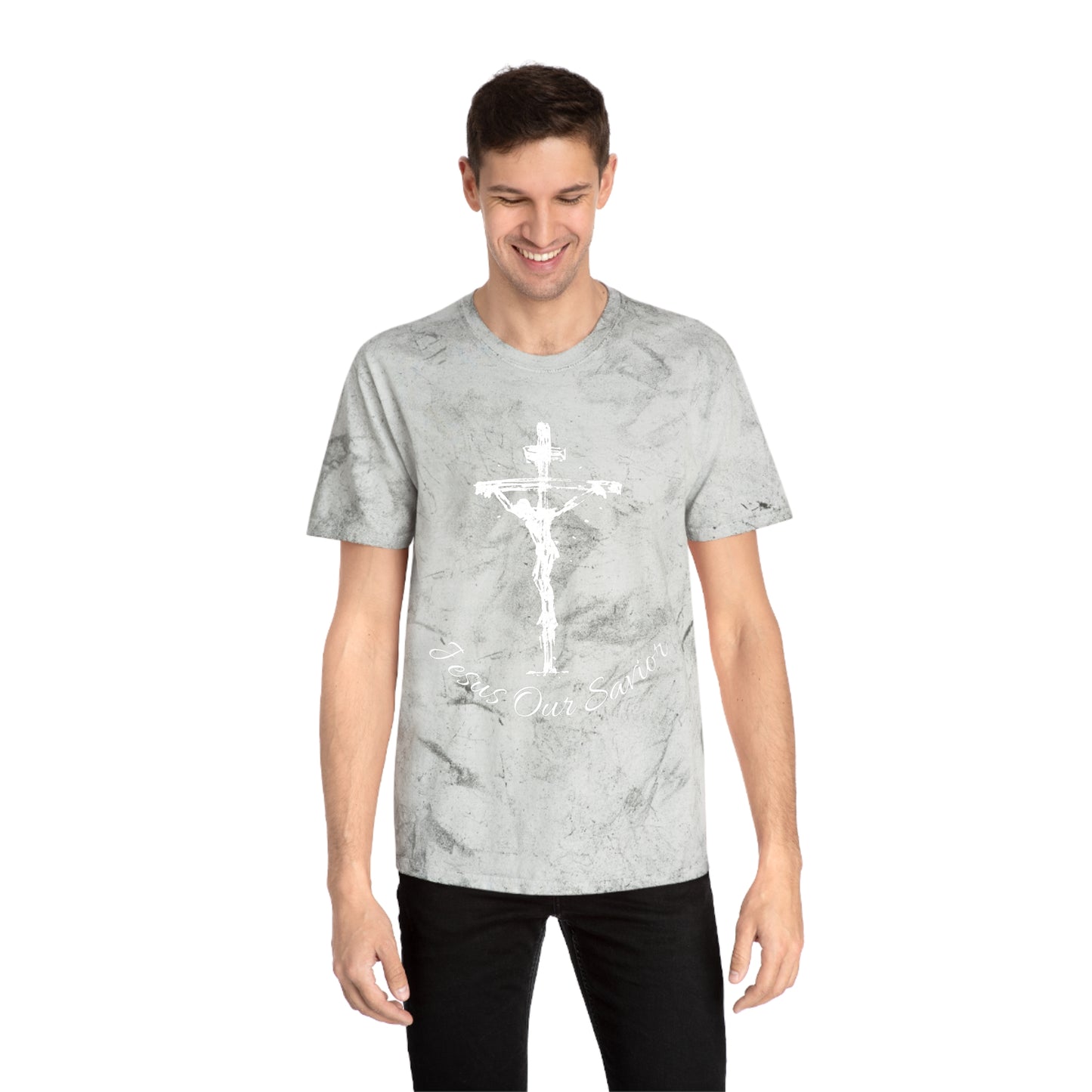 Jesus our savior Inspirational Faith T-Shirt - Color Blast Design with Bible Verse