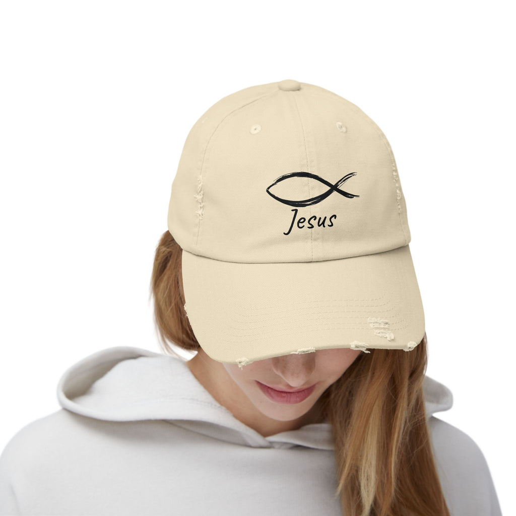 Distressed Cap - Faith-Inspired Jesus Design