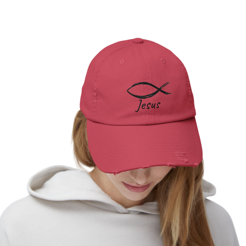 Distressed Cap - Faith-Inspired Jesus Design