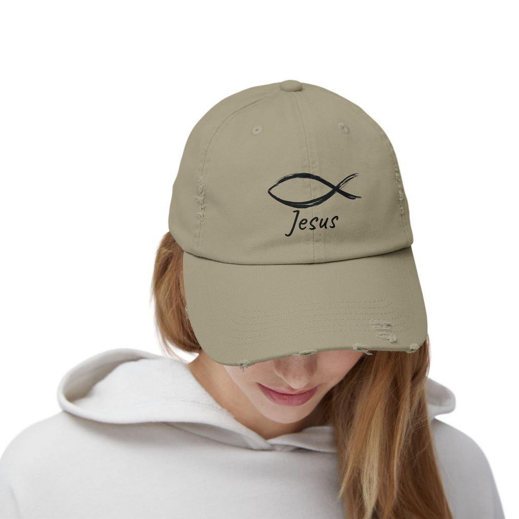 Distressed Cap - Faith-Inspired Jesus Design