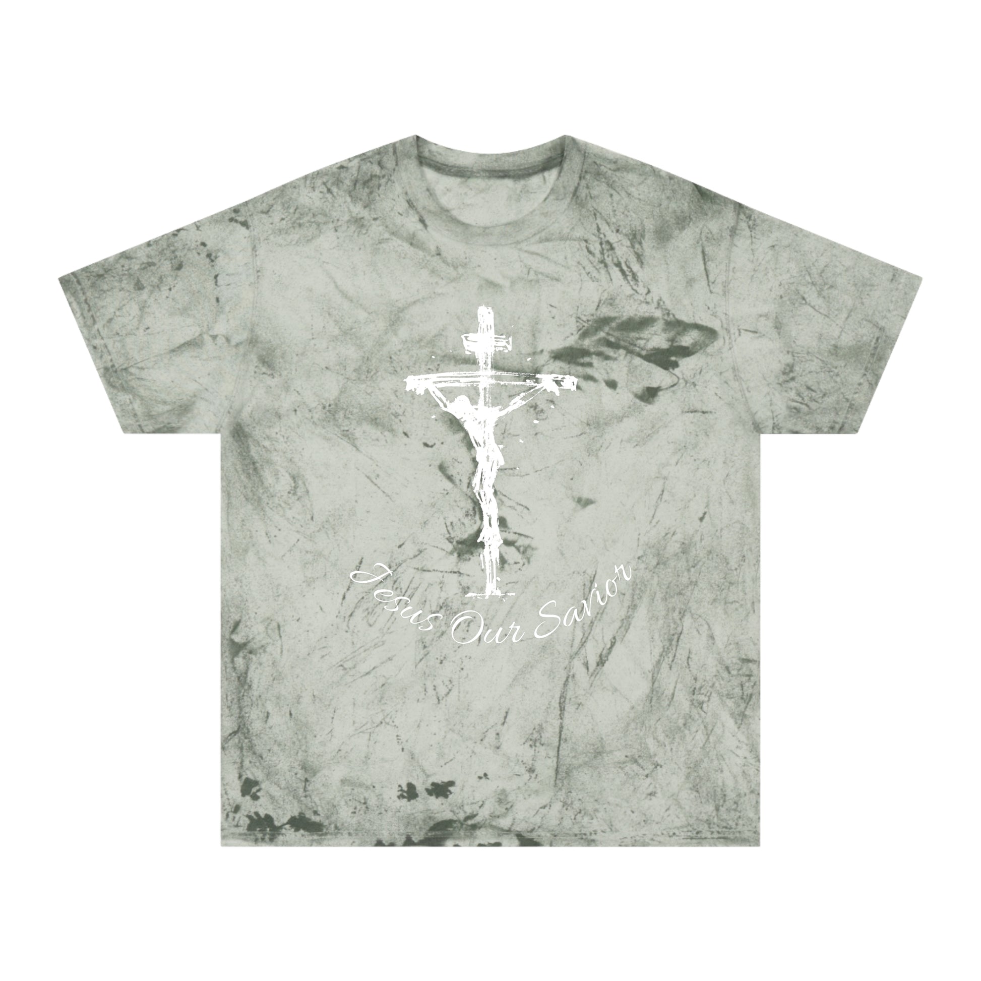 Jesus our savior Inspirational Faith T-Shirt - Color Blast Design with Bible Verse
