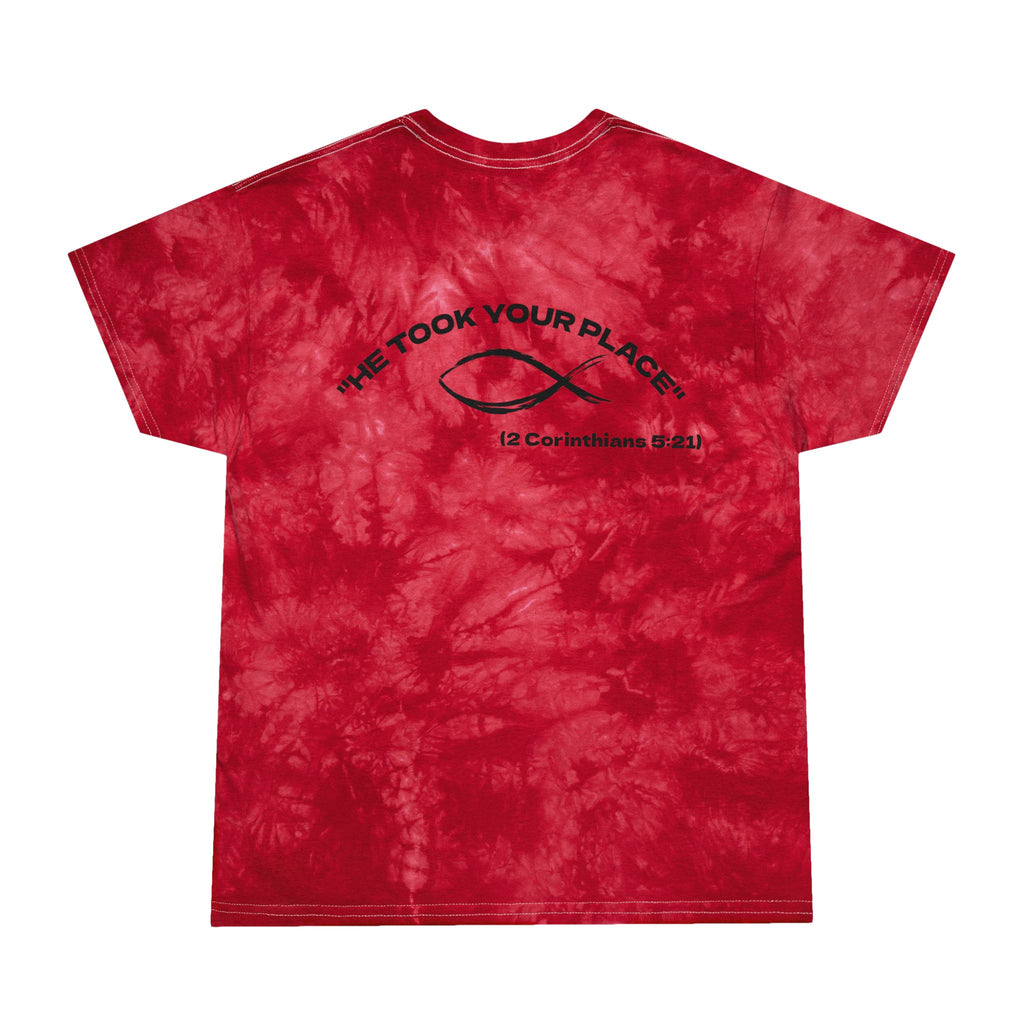 Christian Tie-Dye Tee - 'For Our Sins He Died' with Scripture