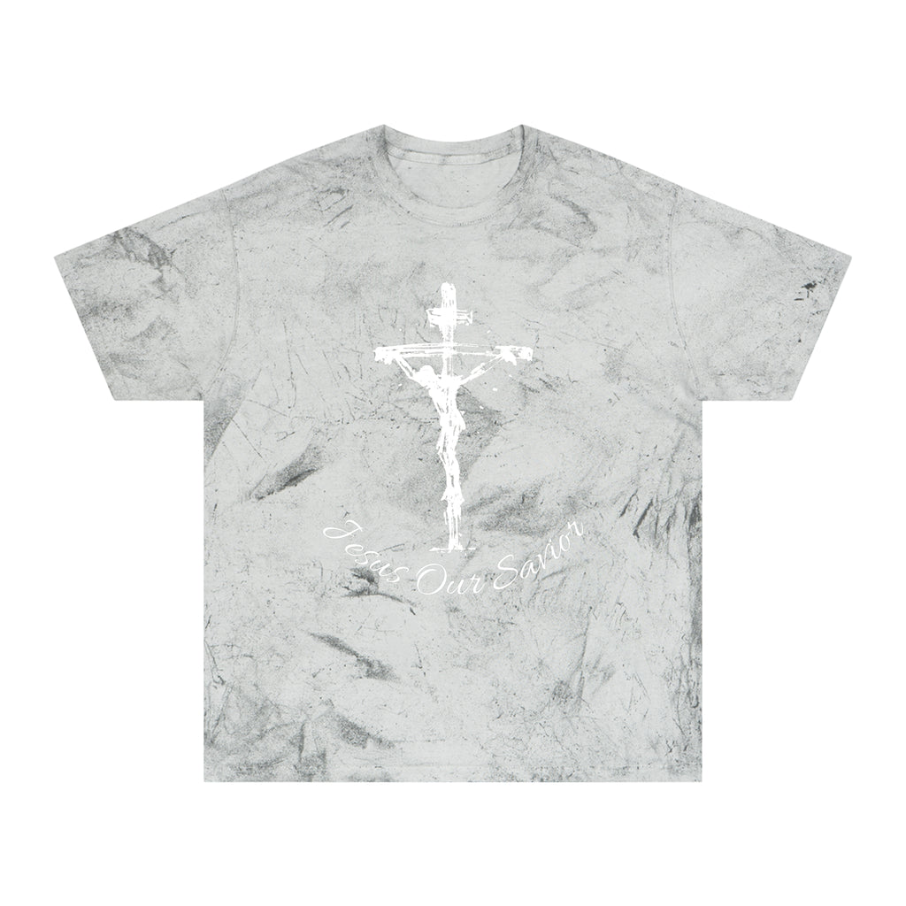 Jesus our savior Inspirational Faith T-Shirt - Color Blast Design with Bible Verse