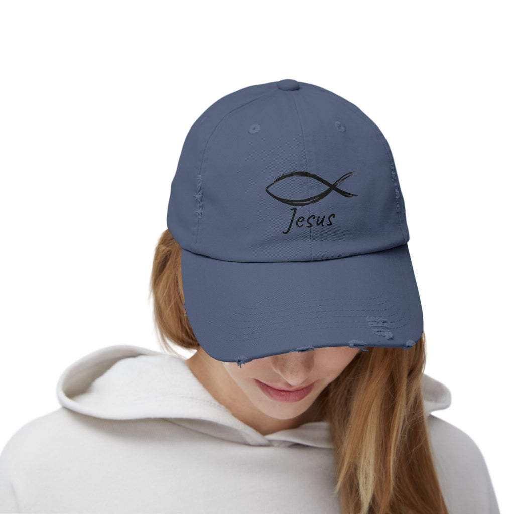 Distressed Cap - Faith-Inspired Jesus Design
