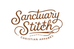 Handcrafted artisanal logo for Sanctuary Stitch with organic flowing lines